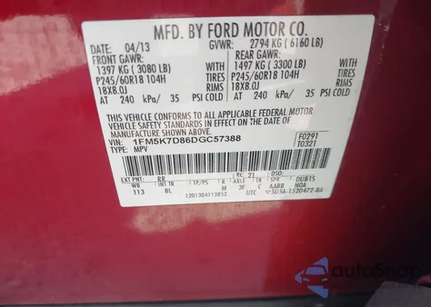 2013 Ford Explorer Xlt from USA, damaged, VIN 1FM5K7D86DGC57388